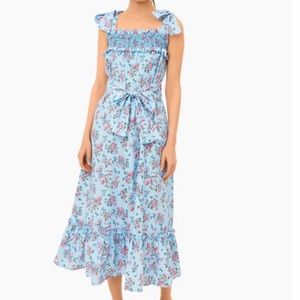 Ruffled smocked midi dress.